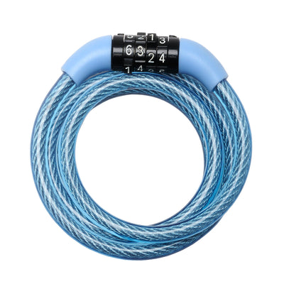 1,2m long x 8mm diameter fixed combination cable lock; assorted colours