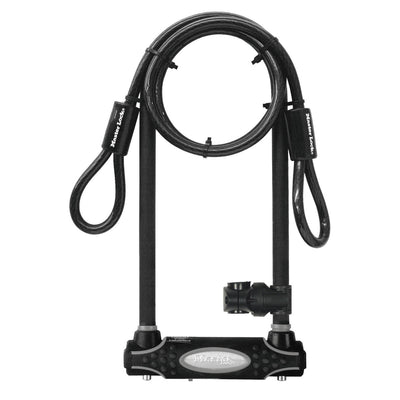 candado en U de acero templado de 11 cm de ancho y 28 cm de longitud de grillete con cable de bucle extremo de 1,2 m de longitud y 10 mm de diámetro; negro
