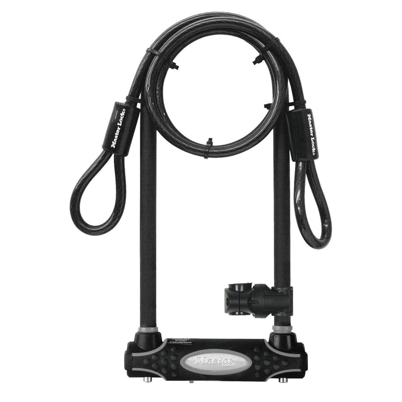 candado en U de acero templado de 11 cm de ancho y 28 cm de longitud de grillete con cable de bucle extremo de 1,2 m de longitud y 10 mm de diámetro; negro