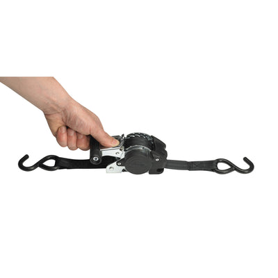 amarre de trinquete retráctil de 3 m x 25 mm con ganchos en s; paquete de 2; negro