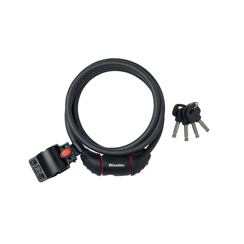Candado de cable con llave de 1,8 m de longitud y 10 mm de diámetro; negro