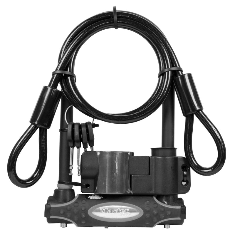 candado en U de acero templado de 11 cm de ancho y 21 cm de longitud de grillete con cable de bucle extremo de 1,2 m de longitud y 10 mm de diámetro; negro