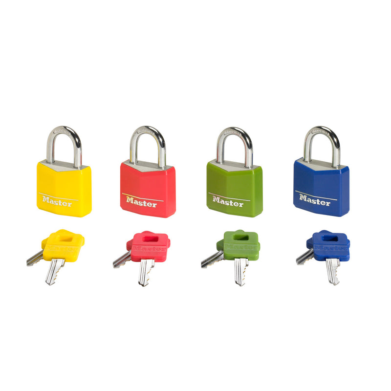 Lucchetto con corpo in alluminio massiccio coperto largo 30 mm; colori assortiti