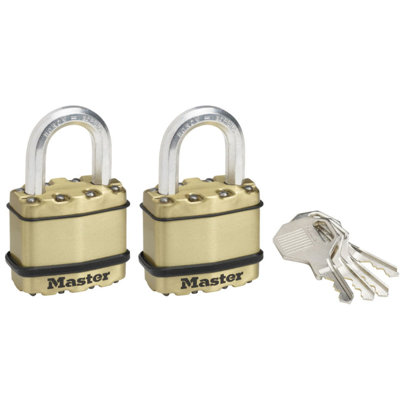 Lucchetto in acciaio laminato Excell® largo 45 mm; finitura in ottone; confezione da 2 pz.