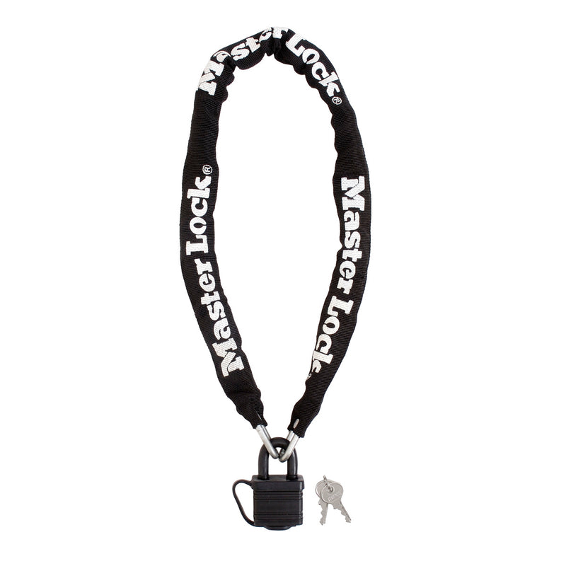 90cm lange x 6mm gehard stalen ketting met 40mm gelamineerd stalen hangslot; zwart