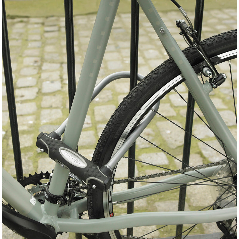 11cm breed gehard stalen beugelslot met 21cm beugellengte; zwart