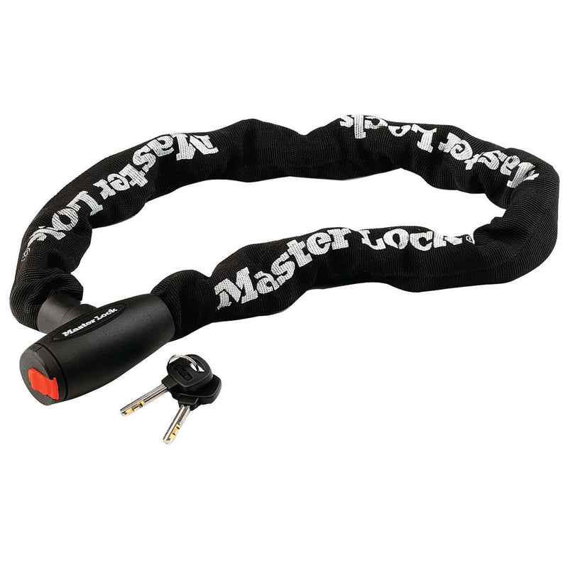 1 m lange x 10 mm gehard stalen ketting met geïntegreerd slot met sleutel; zwart