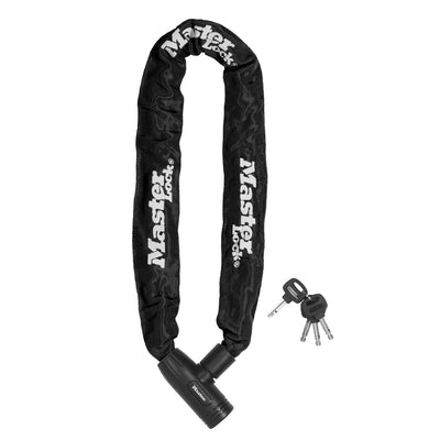 90cm lange x 8mm diameter gehard stalen ketting met geïntegreerd slot met sleutel; zwart